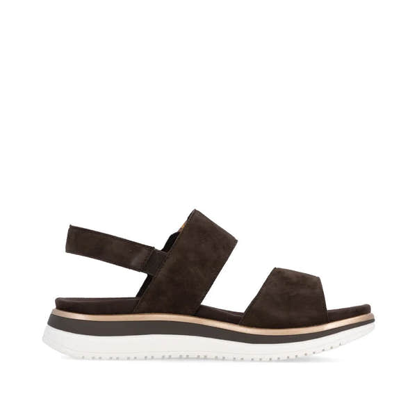 Remonte D1J62-25 women's Havanna brown suede touch-fastening sandals with cushioned sole and ankle strap.