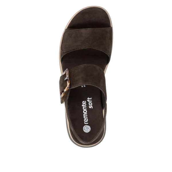 Remonte D1J62-25 women's Havanna brown suede touch fastening sandals, comfortable slip-on footwear with adjustable strap.