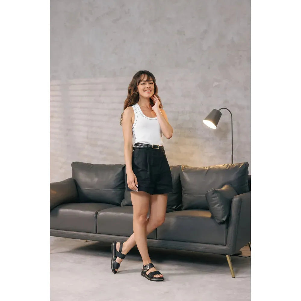 Remonte D1J63-00 Ladies Black Leather Touch Fastening Sandals, adjustable straps, open toe, chunky sole.