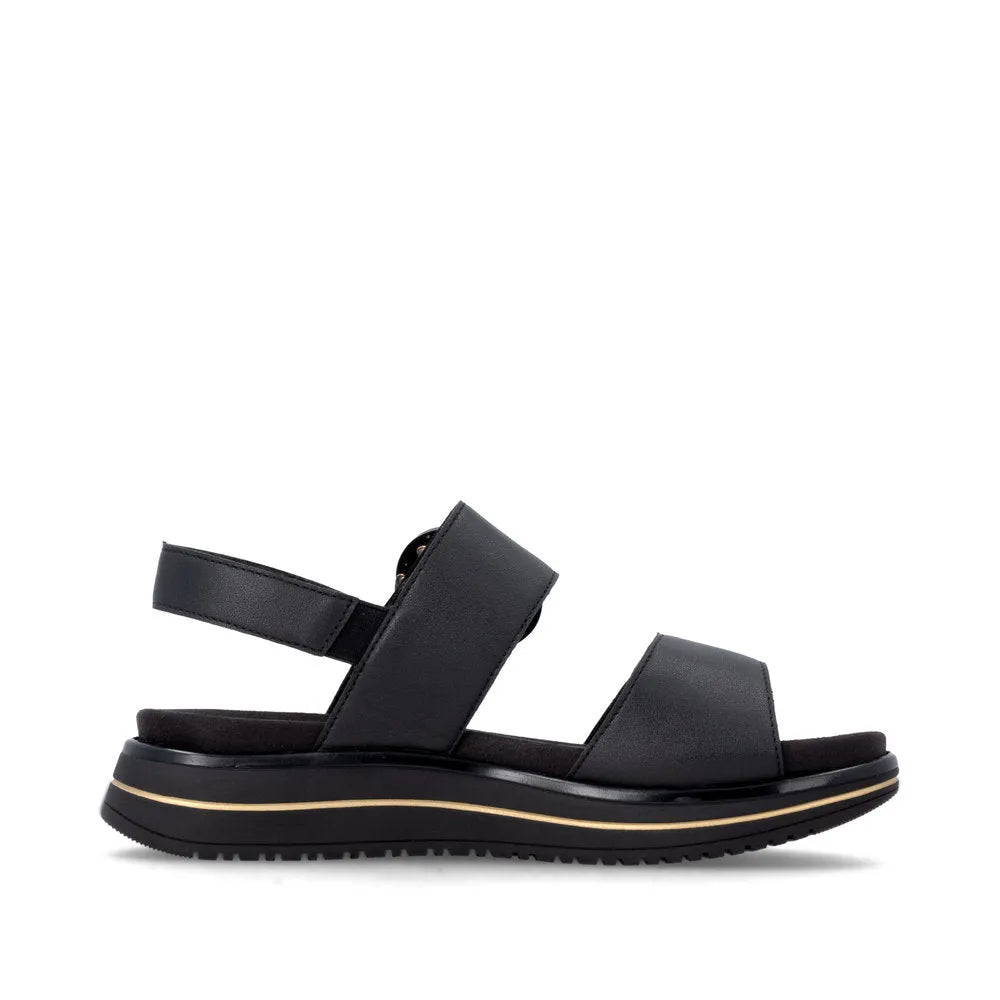 Remonte D1J63-00 women's black leather touch fastening sandals with cushioned sole and adjustable straps.