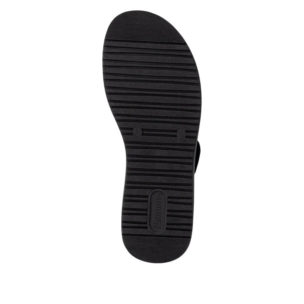 Remonte D1J63-00 women's black leather touch-fastening sandals, slip-on design with textured sole.