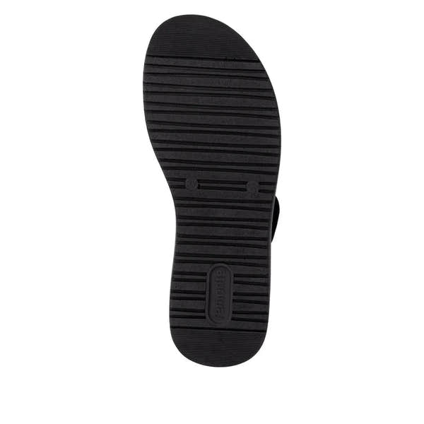 Remonte D1J63-00 women's black leather touch-fastening sandals, slip-on design with textured sole.