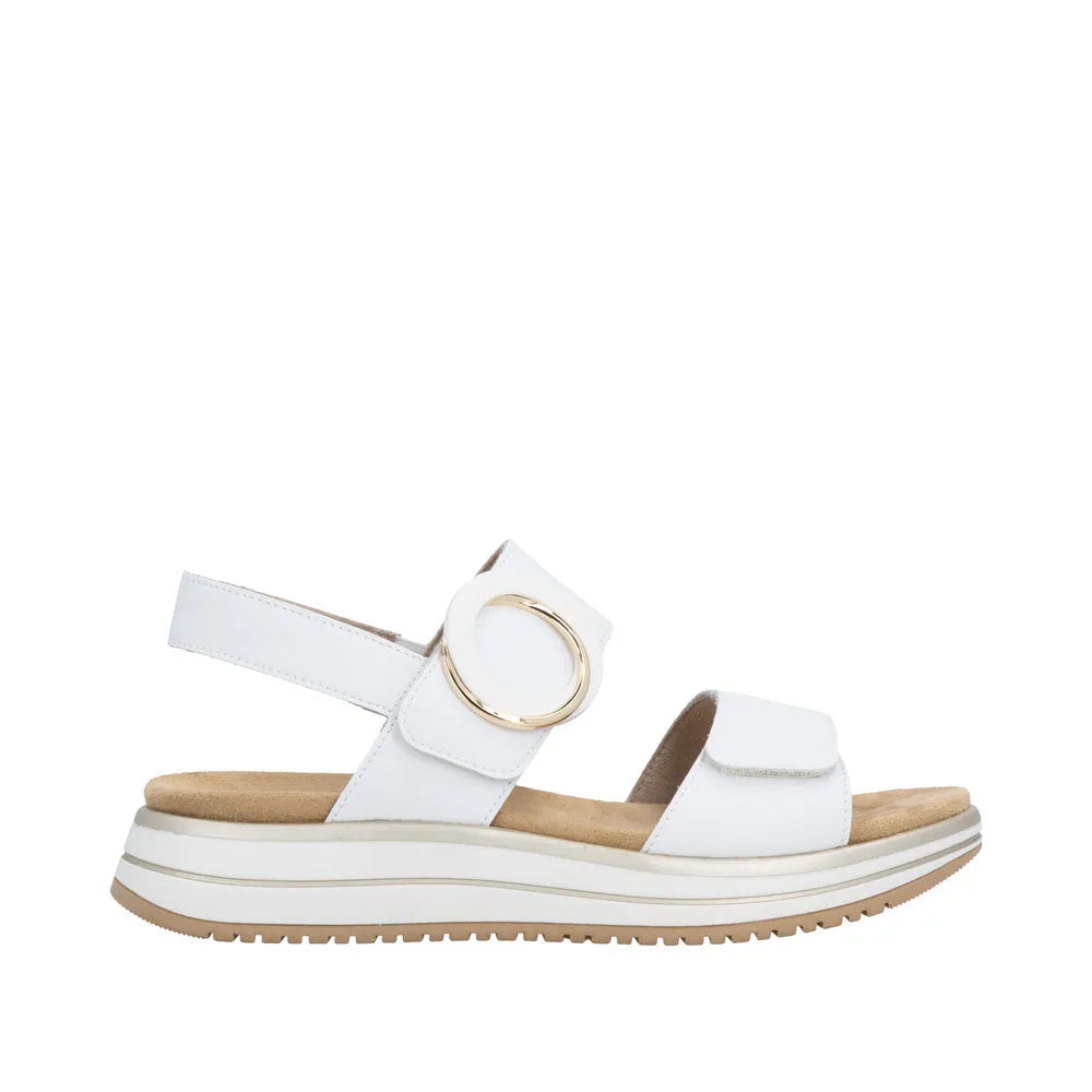 Remonte D1J63-80 white leather women's sandals with touch fastening, cushioned sole, and platform heel.