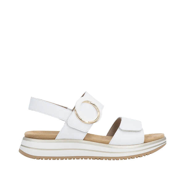 Remonte D1J63-80 white leather women's sandals with touch fastening, cushioned sole, and platform heel.