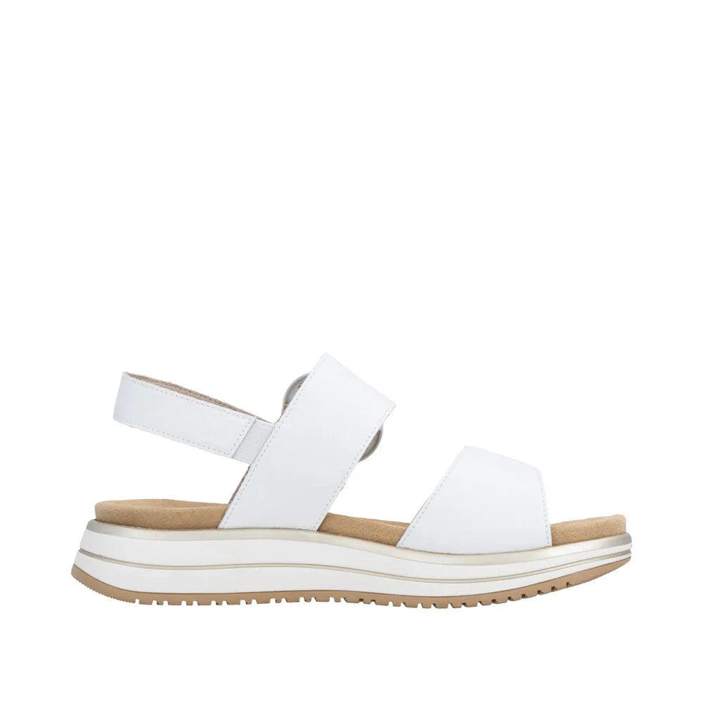 Remonte D1J63-80 women's white leather sandals with touch fastening, cushioned sole, and casual open-toe design.