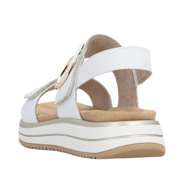 Remonte D1J63-80 women's white leather sandals with touch fastening, cushioned insole, and chunky platform sole.