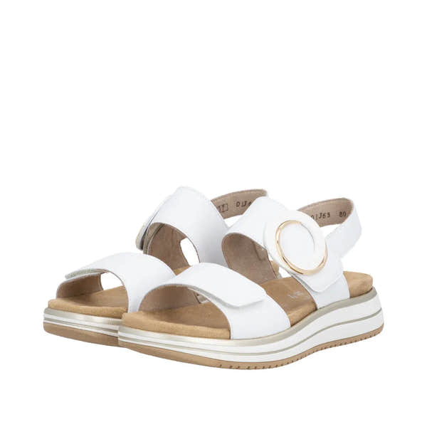 Remonte D1J63-80 women's white leather touch-fastening sandals with open toes and cushioned sole.