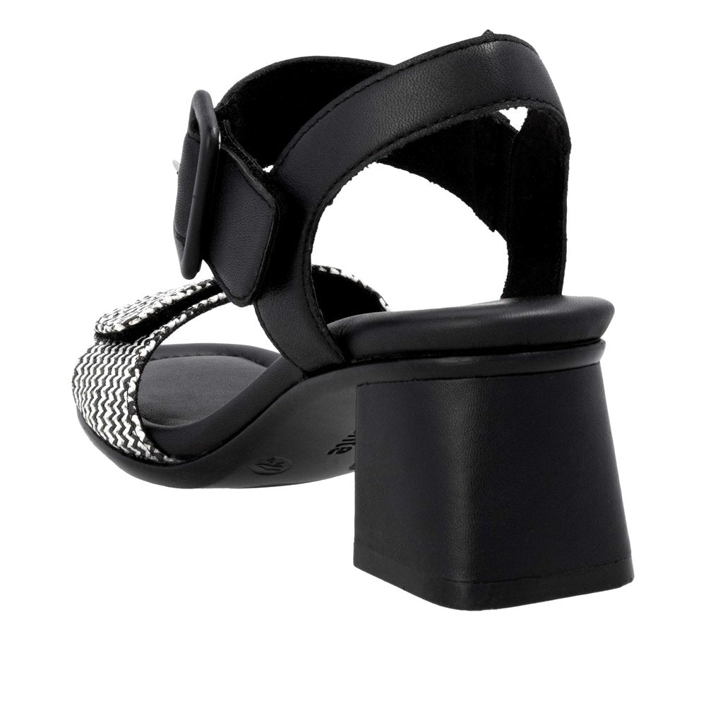 Remonte D1K51-03 women's black touch fastening sandals with block heel and patterned strap.