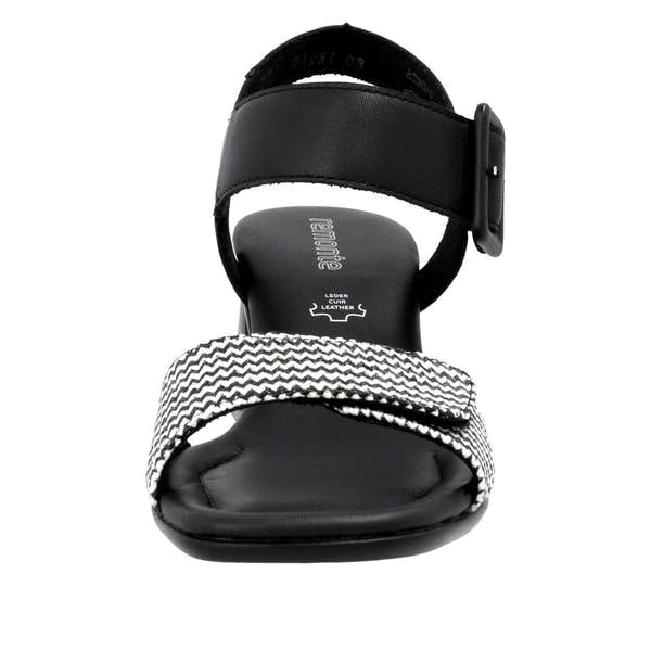 Remonte D1K51-03 women's black touch fastening leather sandals with adjustable straps and patterned front strap, comfortable slip-on design.