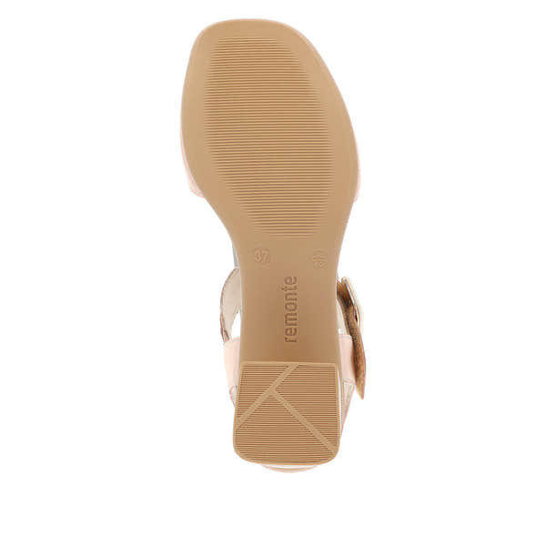 Remonte D1K51-31 Ladies Copper Touch fastening sandals with cushioned sole and block heel, viewed from the bottom.