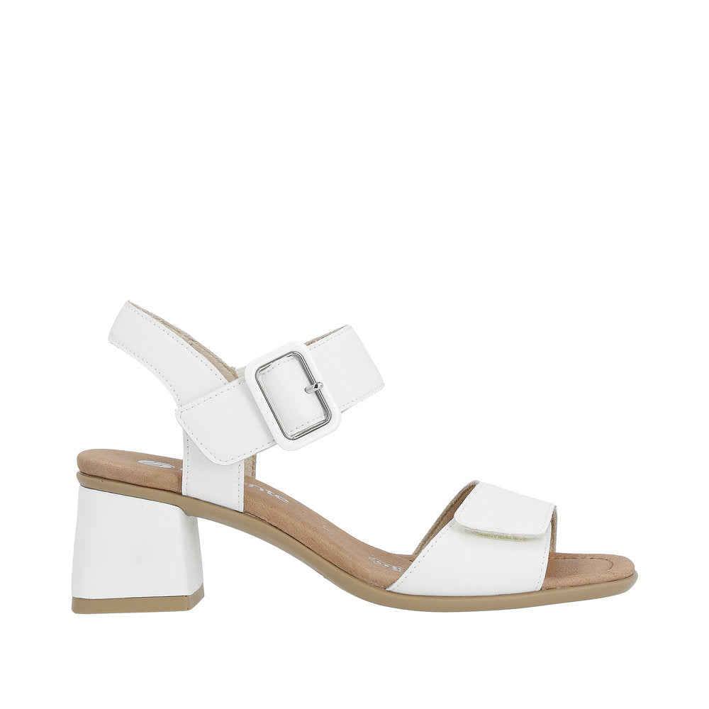 Remonte D1K51-80 women's white touch fastening sandals with block heel and adjustable straps.