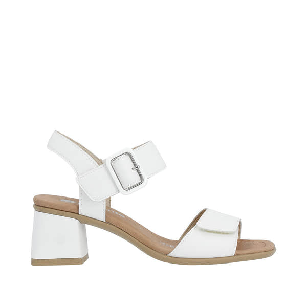 Remonte D1K51-80 women's white touch fastening sandals with block heel and adjustable straps.