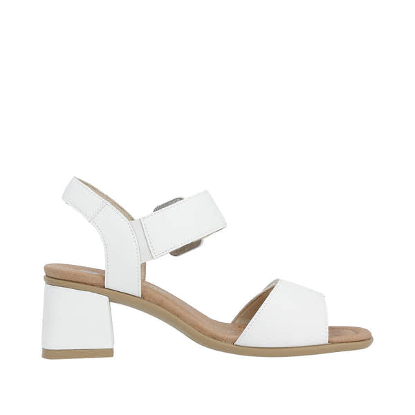 Remonte D1K51-80 women's white touch-fastening sandals with block heel and ankle strap for casual elegance.
