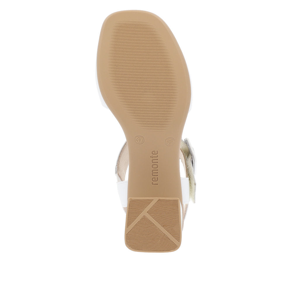 Remonte D1K51-80 women's white touch fastening sandals with cushioned sole and block heel, top view showing sole pattern.