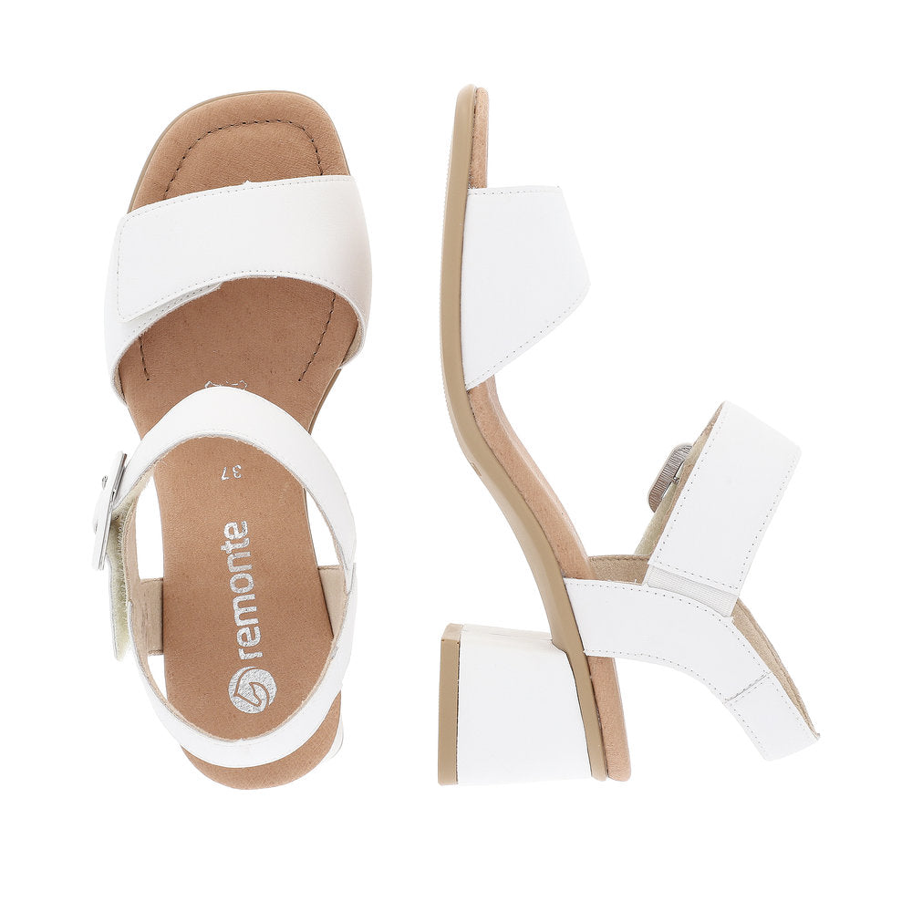 Remonte D1K51-80 women's white touch fastening sandals with block heel and adjustable straps.