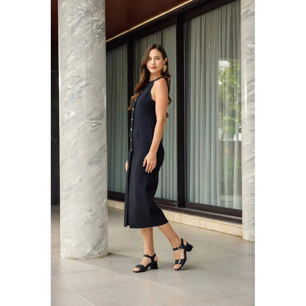Remonte D1K54-00 women's black leather touch-fastening sandals, mid-heel, ankle straps, stylish footwear.