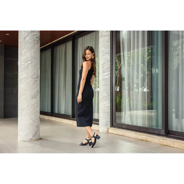 Remonte D1K54-00 women's black leather sandals with touch fastening, high heel, open toe, and stylish design.