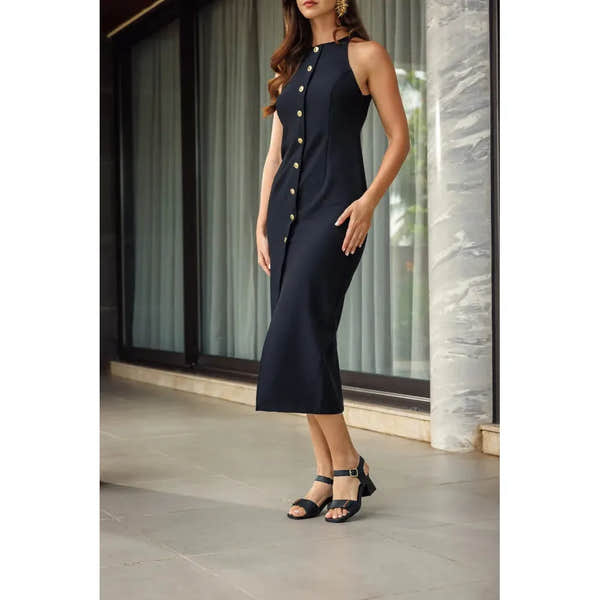 Remonte D1K54-00 women's black leather touch fastening sandals with block heels and open toes.
