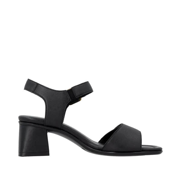Remonte D1K54-00 women's black leather sandals with touch-fastening straps and block heel for stylish comfort.