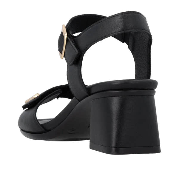 Remonte D1K54-00 women's black leather touch-fastening sandal with block heel and adjustable straps.