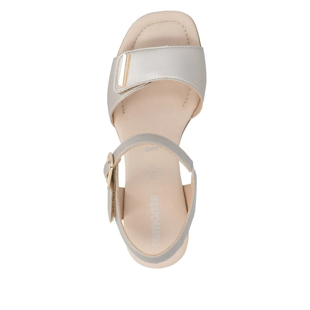 Remonte D1K54-90 women's pale gold leather sandals with touch fastening straps and cushioned sole.