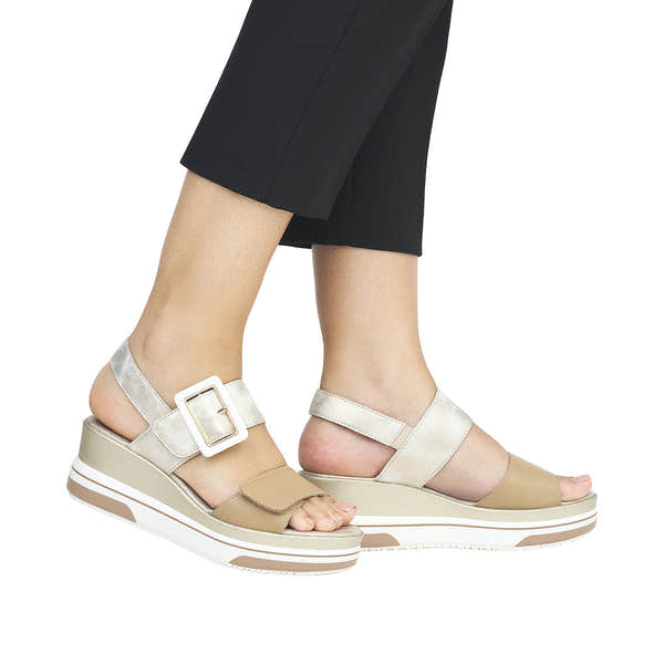 Remonte D1P50-90 Ladies Metallic Gold Nude Leather Touch Fastening Sandals-elevate your sole