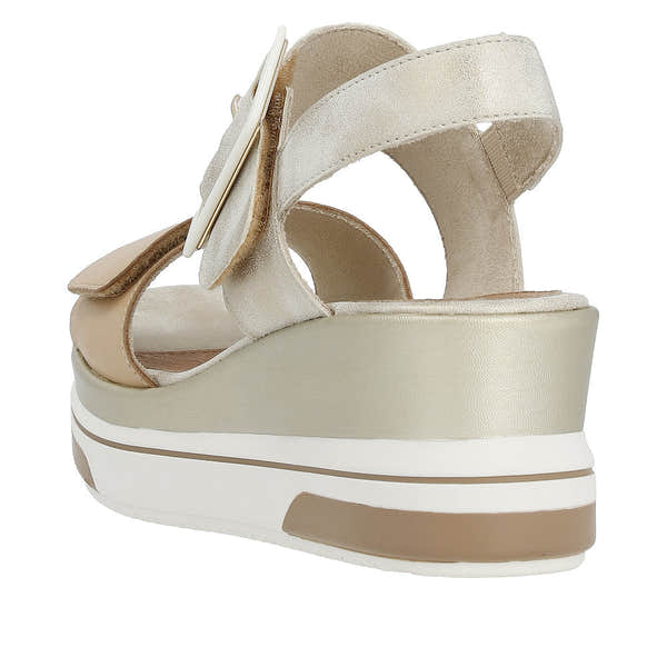 Remonte D1P50-90 Ladies Metallic Gold Nude Leather Touch Fastening Sandals-elevate your sole