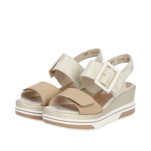 Remonte D1P50-90 Ladies Metallic Gold Nude Leather Touch Fastening Sandals-elevate your sole