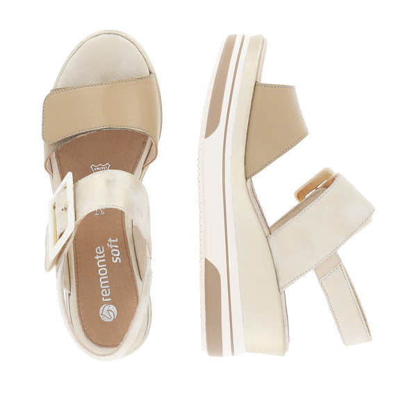 Remonte D1P50-90 Ladies Metallic Gold Nude Leather Touch Fastening Sandals-elevate your sole