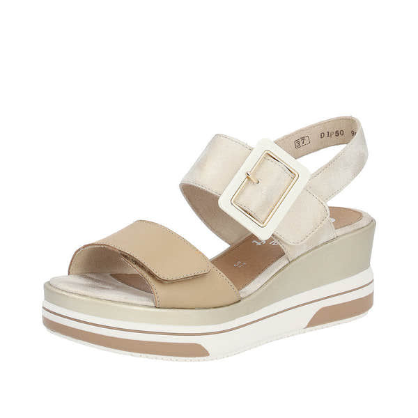 Remonte D1P50-90 Ladies Metallic Gold Nude Leather Touch Fastening Sandals-elevate your sole