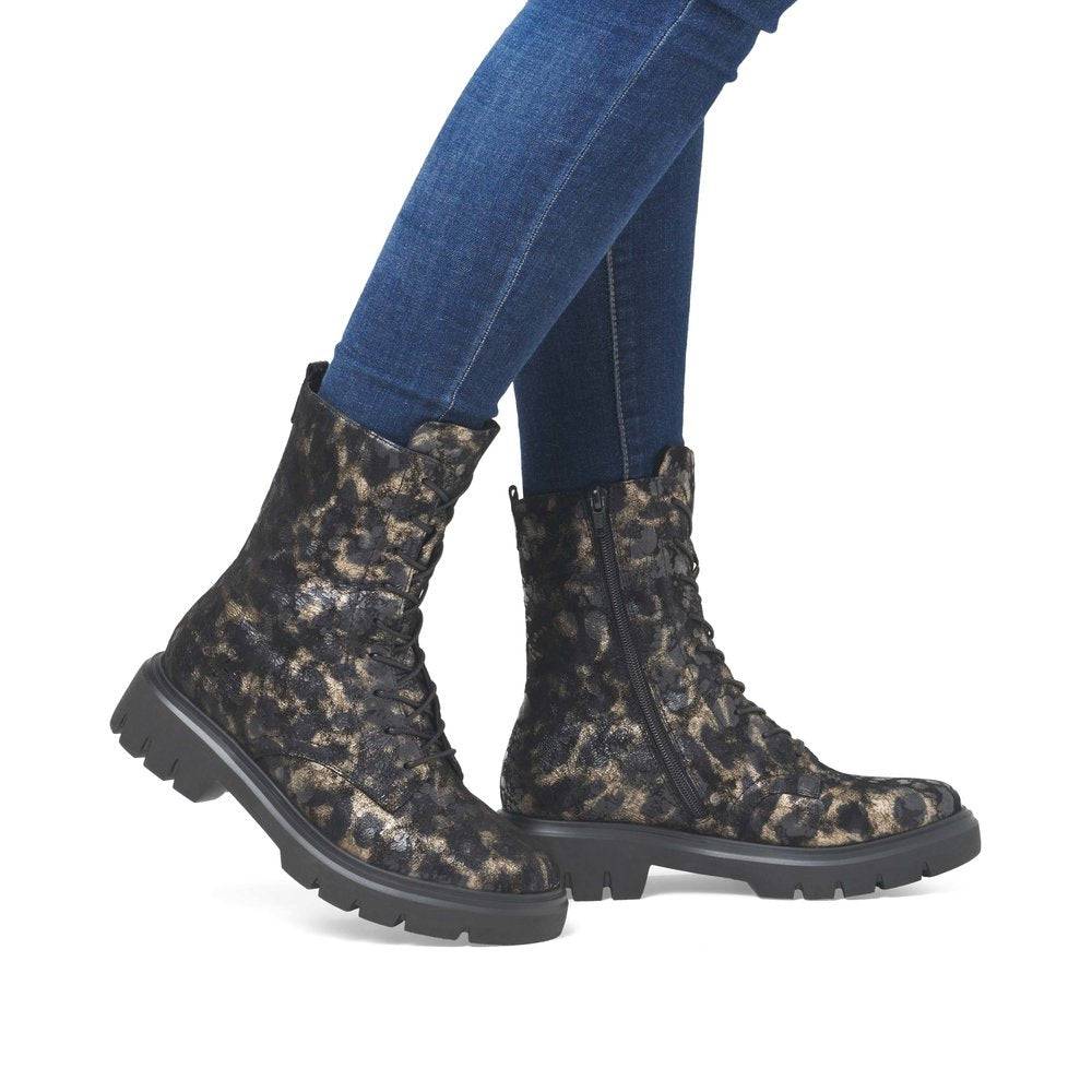 Remonte D1W72-03 Ladies Wide Black Suede Zip & Lace Ankle Boots-elevate your sole