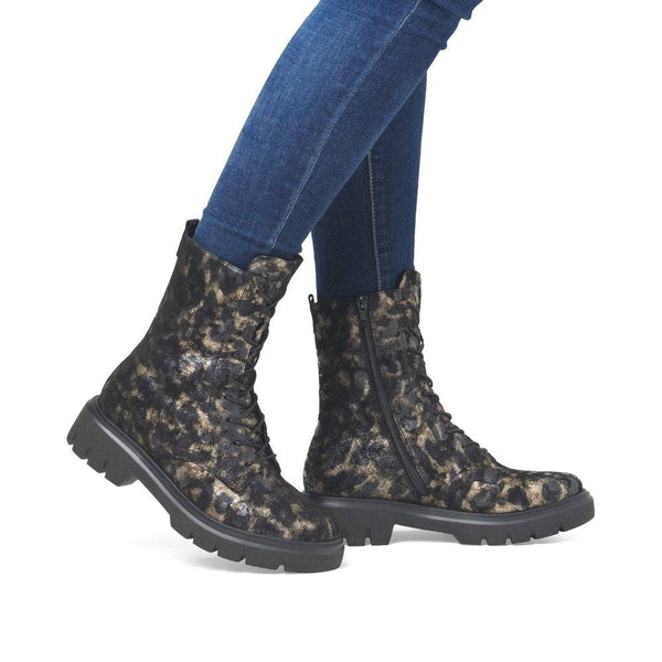 Remonte D1W72-03 Ladies Wide Black Suede Zip & Lace Ankle Boots-elevate your sole