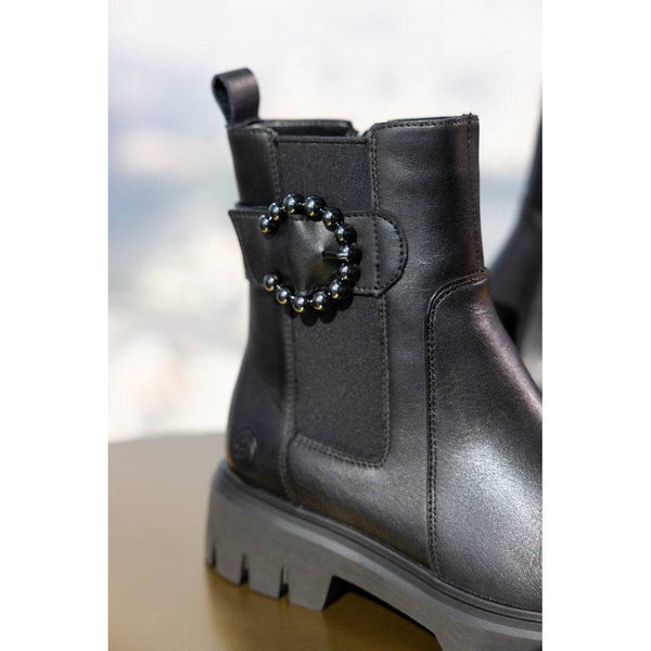 Remonte D1W74-00 Ladies Wide Black Leather Side Zip Ankle Boots-elevate your sole