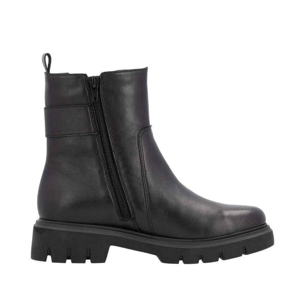 Remonte D1W74-00 Ladies Wide Black Leather Side Zip Ankle Boots-elevate your sole