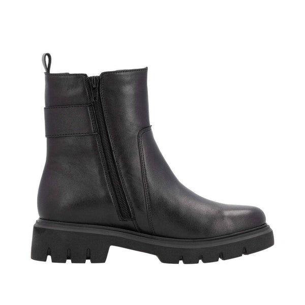 Remonte D1W74-00 Ladies Wide Black Leather Side Zip Ankle Boots-elevate your sole