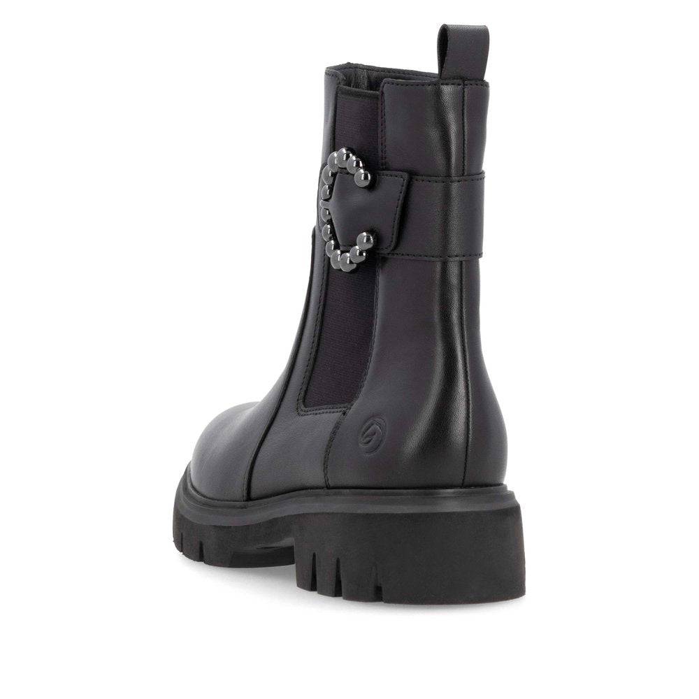 Remonte D1W74-00 Ladies Wide Black Leather Side Zip Ankle Boots-elevate your sole