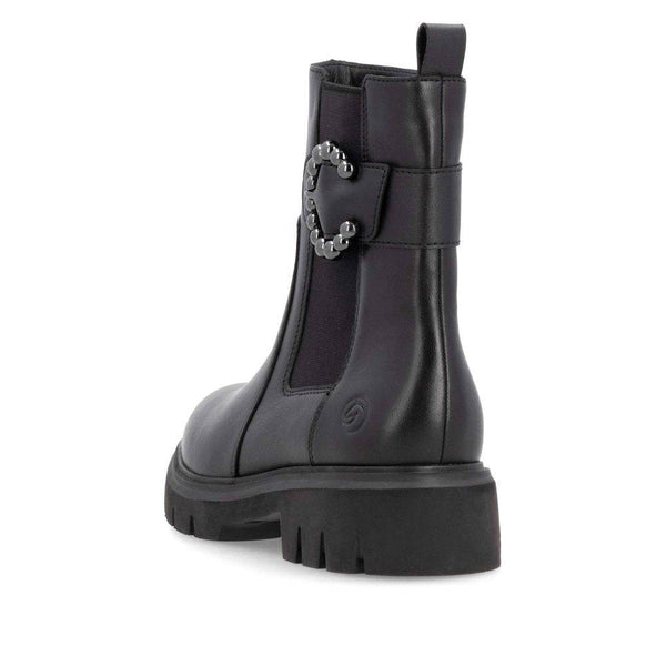 Remonte D1W74-00 Ladies Wide Black Leather Side Zip Ankle Boots-elevate your sole