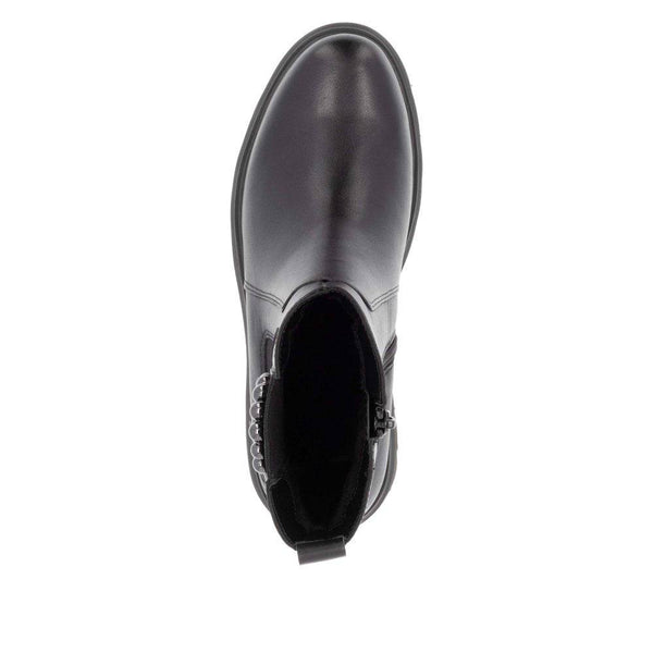 Remonte D1W74-00 Ladies Wide Black Leather Side Zip Ankle Boots-elevate your sole