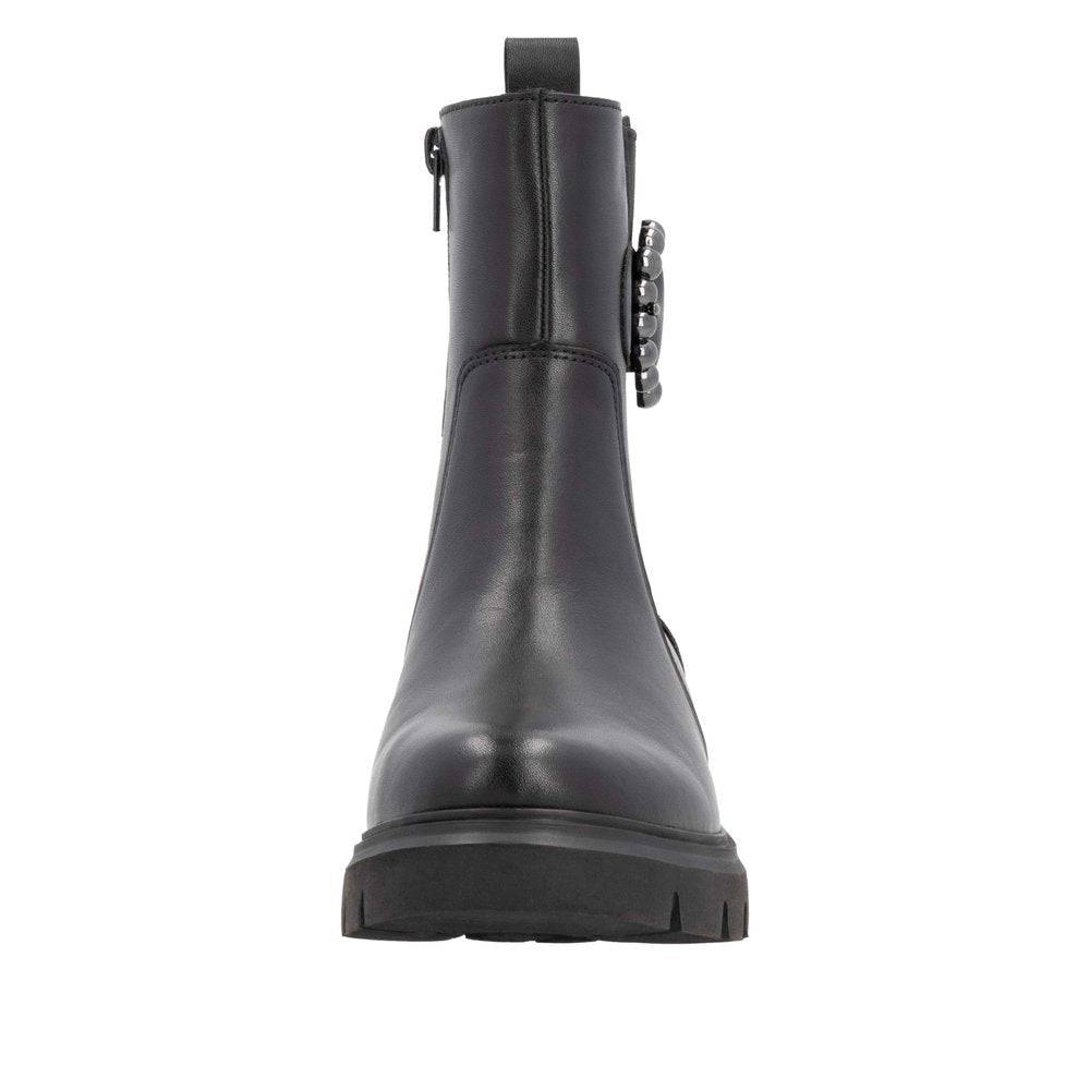 Remonte D1W74-00 Ladies Wide Black Leather Side Zip Ankle Boots-elevate your sole