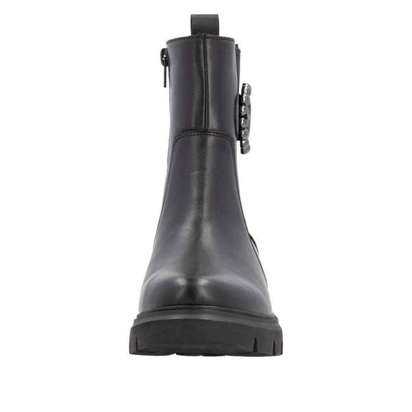 Remonte D1W74-00 Ladies Wide Black Leather Side Zip Ankle Boots-elevate your sole