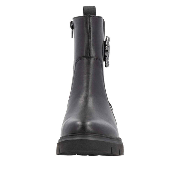 Remonte D1W74-00 Ladies Wide Black Leather Side Zip Ankle Boots-elevate your sole