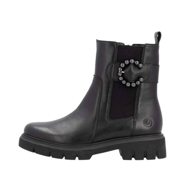 Remonte D1W74-00 Ladies Wide Black Leather Side Zip Ankle Boots-elevate your sole