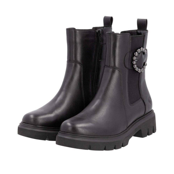 Remonte D1W74-00 Ladies Wide Black Leather Side Zip Ankle Boots-elevate your sole