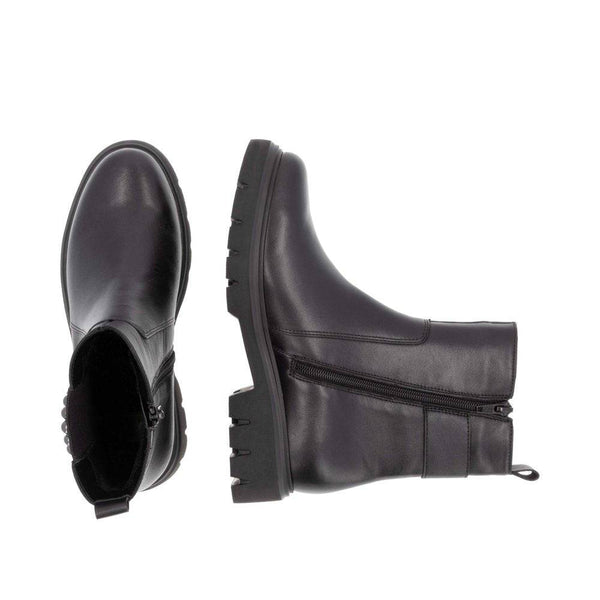 Remonte D1W74-00 Ladies Wide Black Leather Side Zip Ankle Boots-elevate your sole