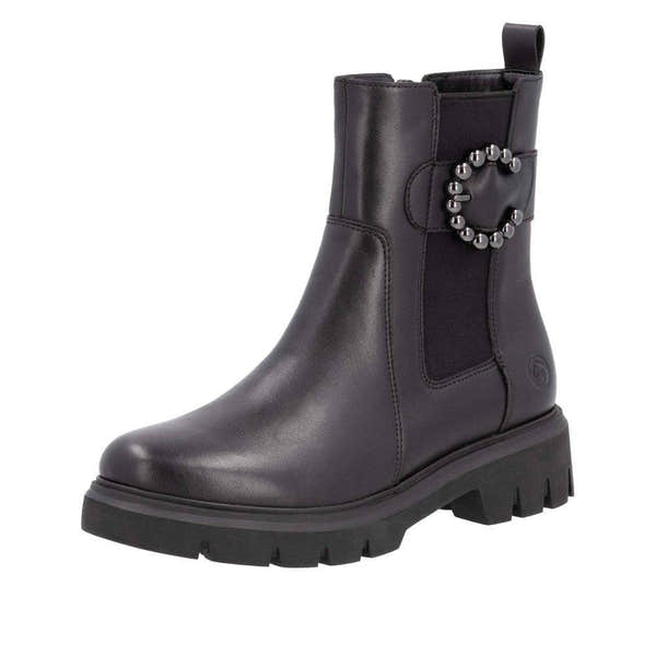 Remonte D1W74-00 Ladies Wide Black Leather Side Zip Ankle Boots-elevate your sole