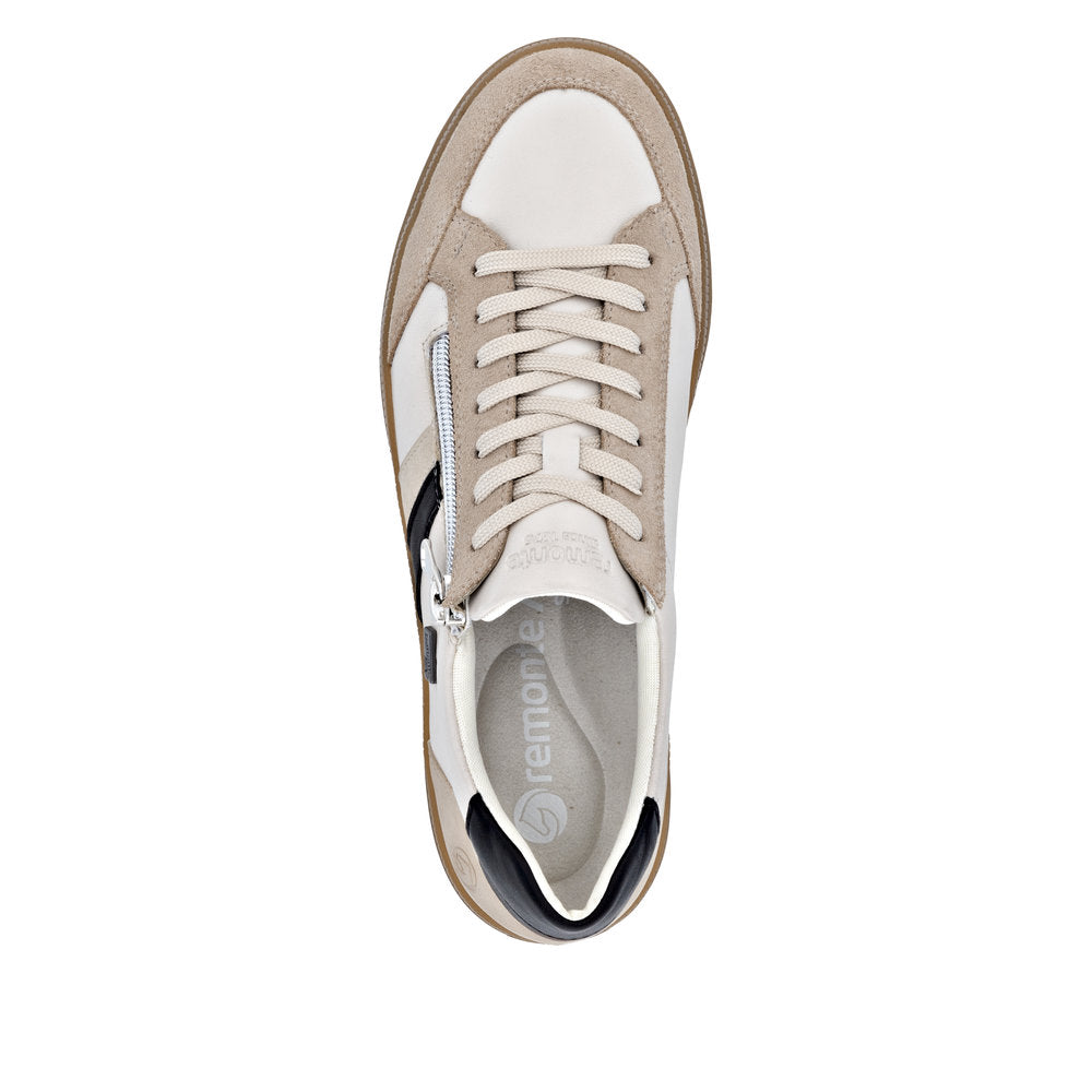 Remonte D2C04-62 Women's Wide Nude Leather Water-Resistant Trainers with Zip and Lace-Up Closure