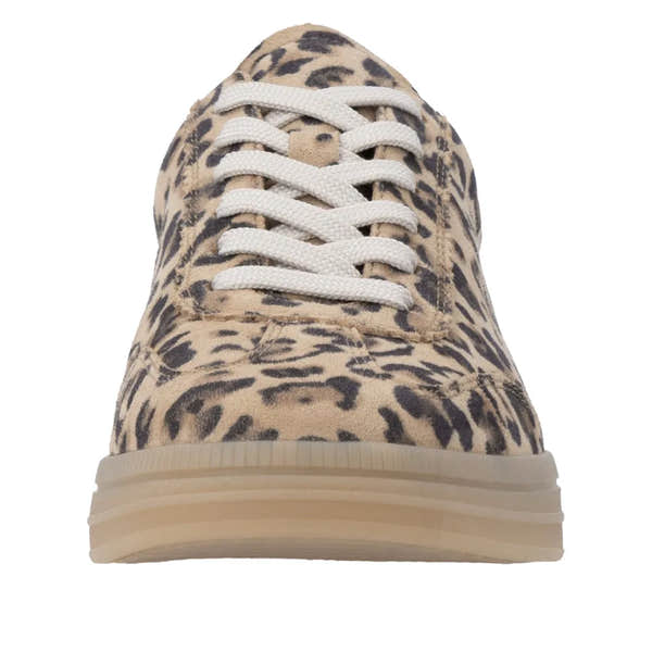 Leopard print sneaker with white laces on a white background