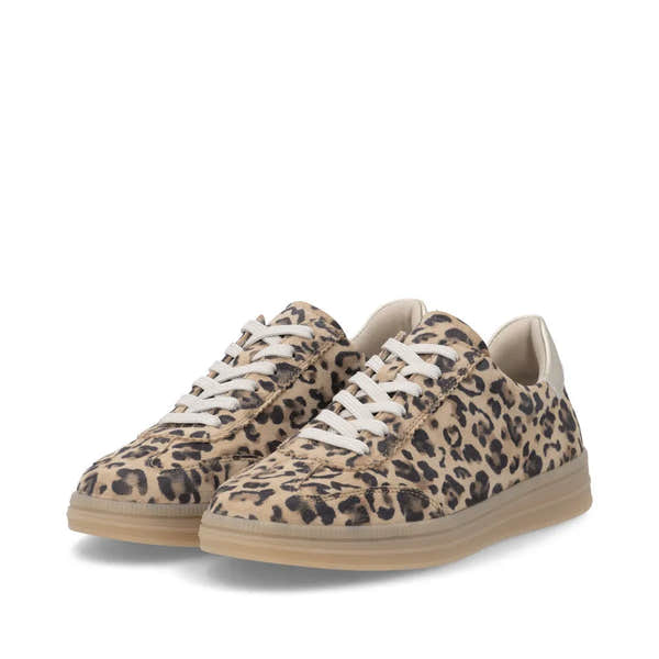 Leopard print sneakers with white laces on a white background