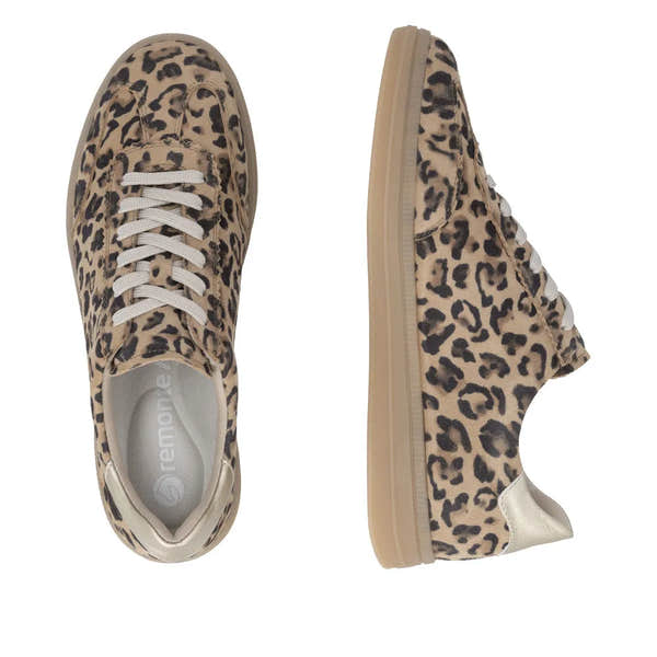Leopard print sneakers with white laces on a white background