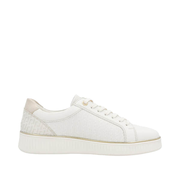 Remonte D2E00-80 women's wide white leather sneakers with zip and lace-up design, cushioned sole, and stylish details.